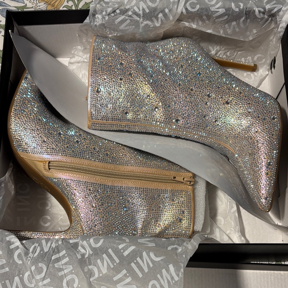 INC International Concepts AB Bling Silver Rhinestone Stiletto Heeled Booties 8 - Picture 3 of 8